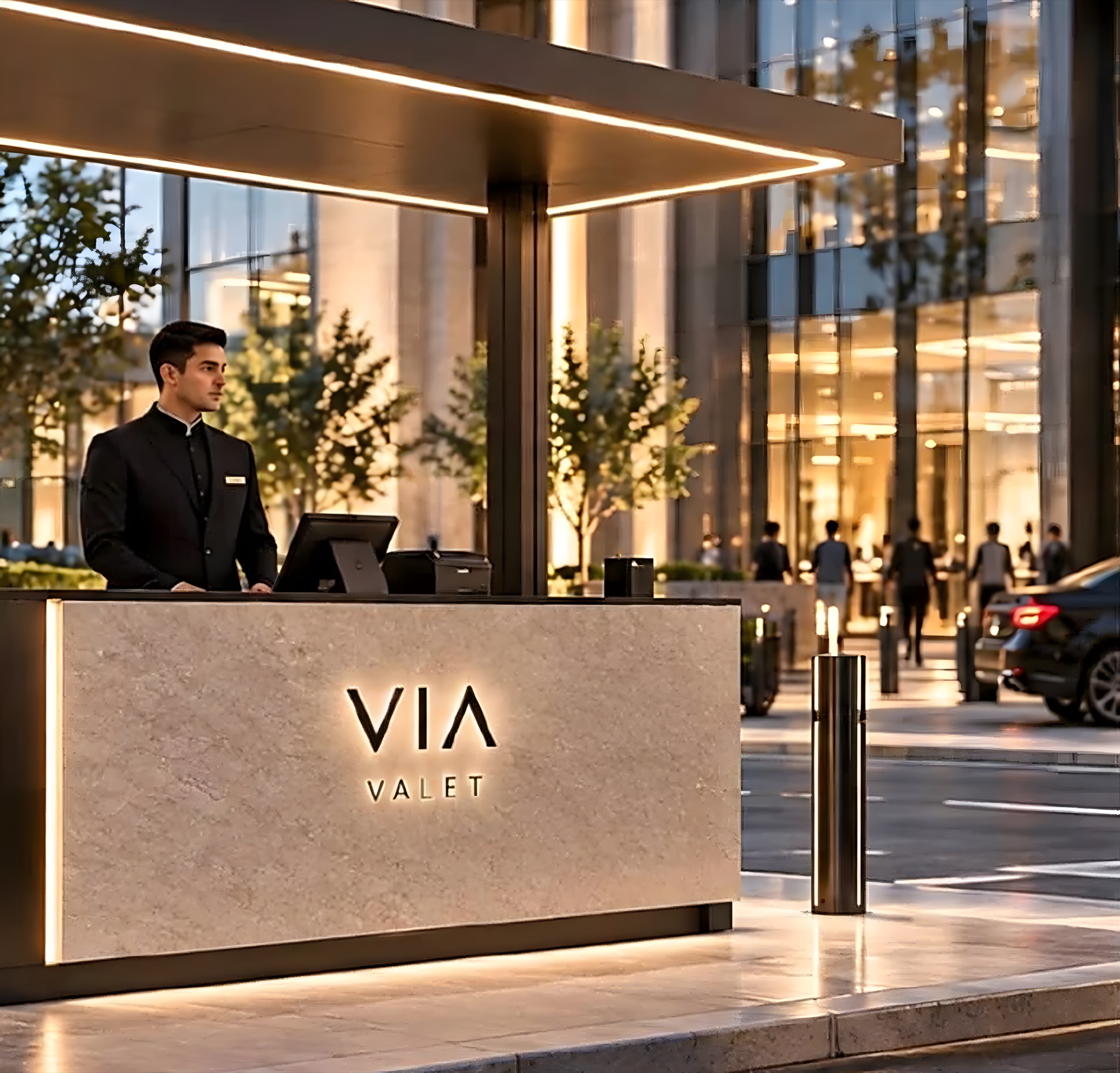 VIA Valet desk at the entrance of Tashkent City Mall